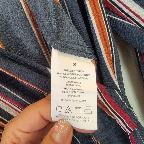 Sz S Women's Speechless Jumpsuit Stripped long sleeve elastic waist gray multi - Picture 6 of 9